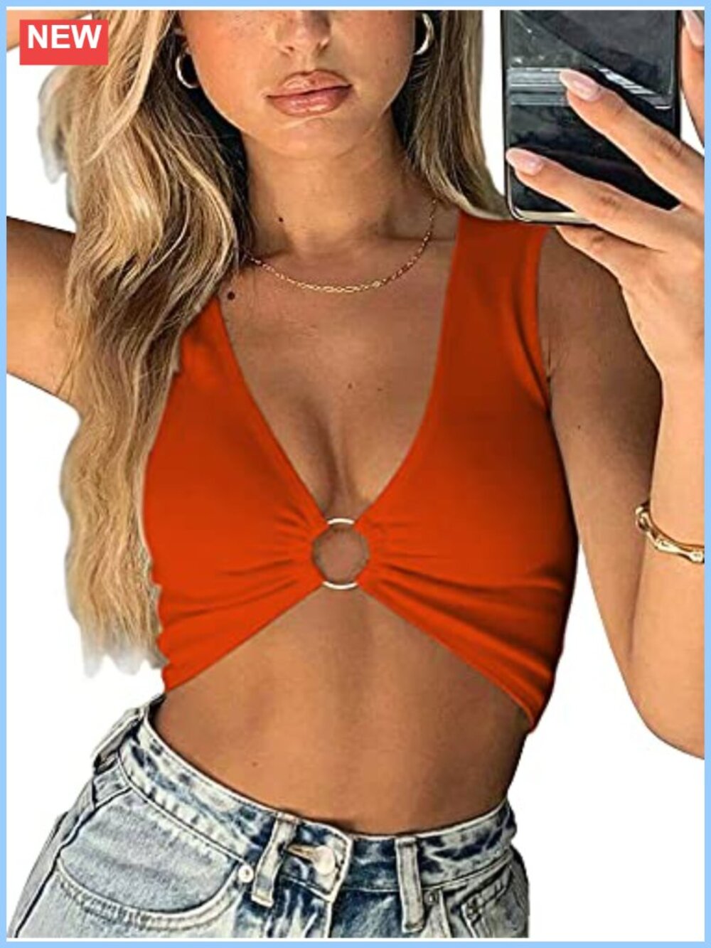 Women's Sexy Crop Tank Top Deep V Neck Sleeveless Racerback